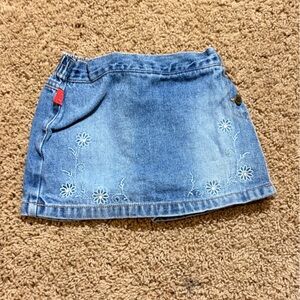 Vintage Girls'  Blue Denim Skort with Floral Embroidery